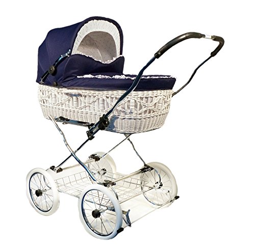 Eichhorn Weidenkorbkinderwagen mit Lederriemengestell