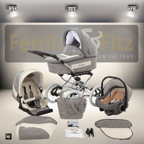 Ferriley & Fitz Avinion Kombikinderwagen Silver Cream White Wheels
