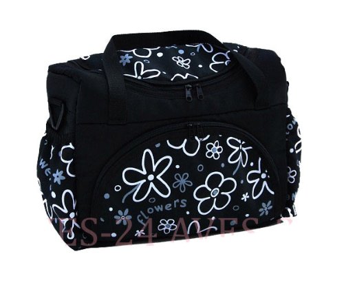Wickeltasche Schwarz + Blumen