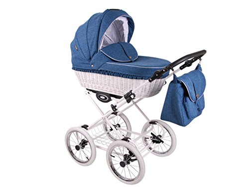 RETRO Deluxe - Nostalgie Kinderwagen mit blauem Naturleinen