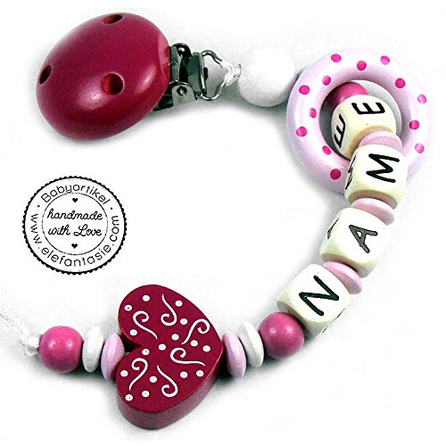 Schnullerkette mit Namen Holz Herz rot