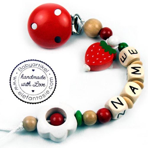 Schnullerkette mit Namen und Erdbeere
